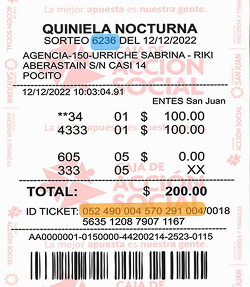 Ejemplo de ticket